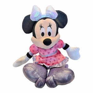 Disney 15" TALKING MINNIE MOUSE DOLL Iridescent Light Up Bow Purple Pink Plush!